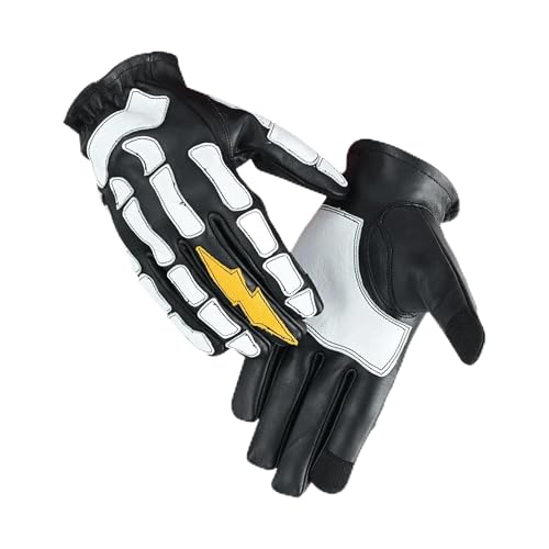 Daniel Smart Glow Bone Leather Work Gloves for Men & Women – Breathable Skeleton Motorcycle Riding Gloves, Touchscreen Biker Glove for Outdoor, Sports & Halloween
