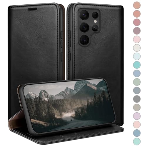 HUOUH for Samsung Galaxy S24 Ultra Wallet case with Credit Card Holder,RFID Blocking PU Leather,Flip Folio Book Cover Shockproof Phone cases Women Men for Samsung S24 Ultra case Black