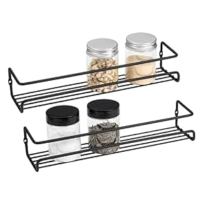 Spice Rack Organiser [2 Pcs], Wall Mounted Spice Storage Shelves for Kitchen Cupboard Pantry Cabinet Door, Sturdy Hanging Organiser (Small Size – Black)