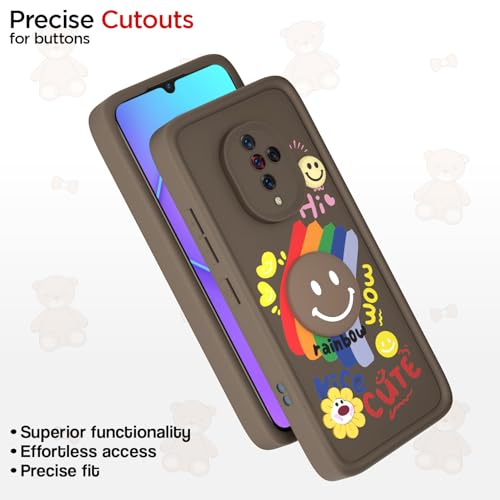 Image of Pikkme Back Cover for Vivo S1 Pro | Soft Silicone| Cute Rainbow Smile & 3D Cartoon Flower Design | Shockproof Raised Camera Protection Bumper Case (Brown)