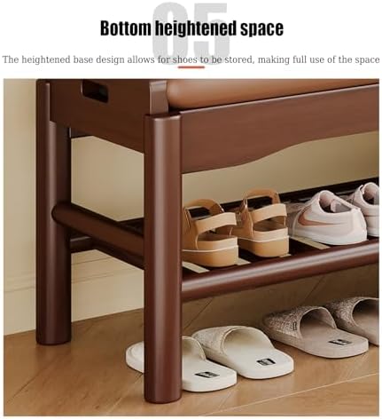Pull Out Shoe Rack Rotating Shoe Cabinet Cabiner Rotate Rotating Shoe Storage Rack for Wardrobes Retractable，Mid Century Shoe Rack Bench with Leather Cushion, 2-Tier Solid Wood Ottoman Stora