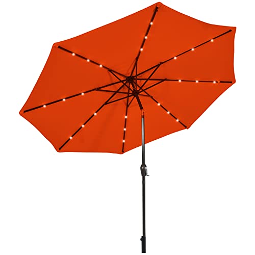 Tangkula 10FT Solar Powered 24 LED Lighted Patio Umbrella, Table Market Umbrella with Tilt Adjustment and Crank Handle, Outdoor Umbrella with 8 Sturdy Ribs for Garden, Deck, Backyard & Pool (Orange)