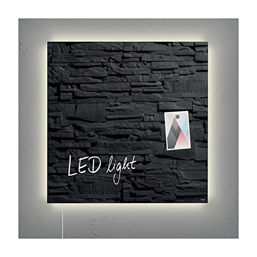 SIGEL GL454 Premium Glass Magnetic Board, Glossy Surface, 48 X 48 Cm, With Led Lighting, Easy Mounting, Black - Artverum