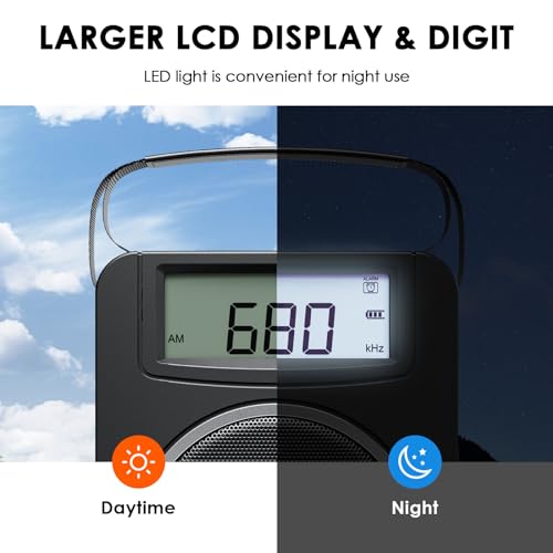 JEUJUG Radio Portable AM FM Digital Radios Clock Radio with Bluetooth 5 Watts Loud Speaker Rechargeable AM FM Radios Plug in Wall Battery Operated Best Reception for Home Outdoor Great Retro