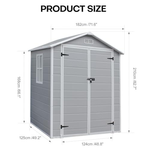 Panana Plastic Garden Storage Shed Outdoor Storage Includes Plastic Floor, Strong Structure House Tool Shed (L x W x H) 125 x 182x 210 cm - Image 7