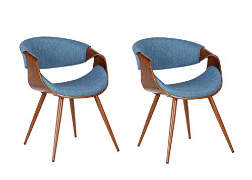 Armen Living Butterfly Dining Chair In Blue Fabric And Walnut Wood Finish #TOP6