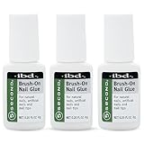 IBD 5-Second Brush On Nail Glue – Strong Nail Glue for Press Ons and Acrylic Nails, Quick-Dry Gel for Split or Broken Nails, Nail Bond & Repair – 6g, 3-Pack