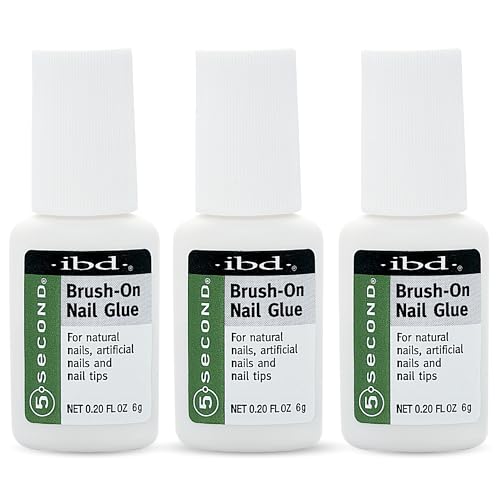 IBD 5-Second Brush On Nail Glue – Strong Nail Glue for Press Ons and Acrylic Nails, Quick-Dry Gel for Split or Broken Nails, Nail Bond & Repair – 6g, 3-Pack