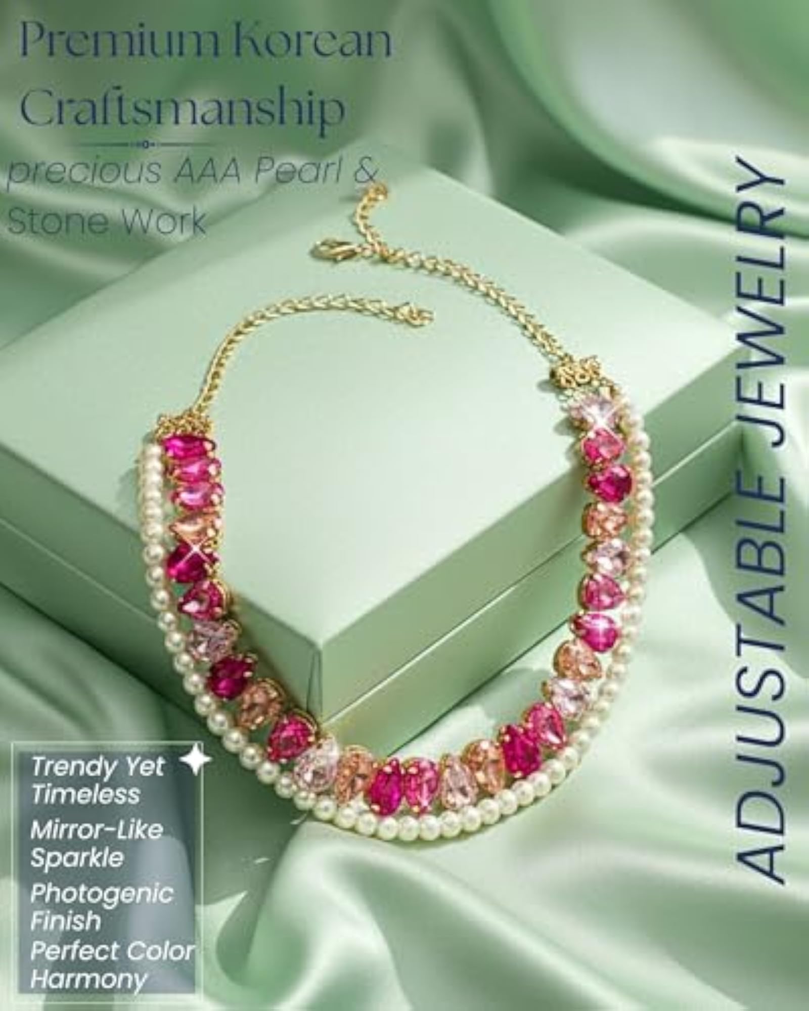 Women's Statement AD CZ American Diamond Pearl Necklace Set