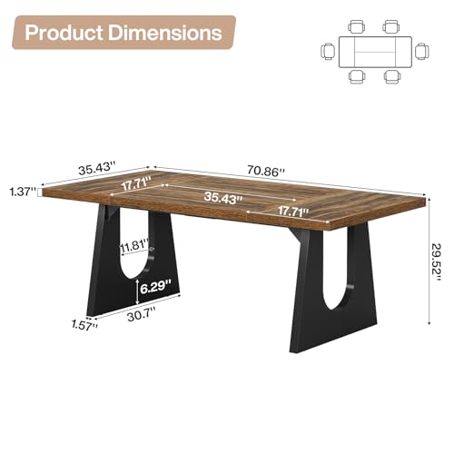 Image of Tribesigns Large Dining Table for 6-8 People, 70.9-Inch Wood Rustic Rectangular Table with Black Wooden Legs, Farmhouse Center Kitchen Table for Dining Room, Living Room, Home Furniture (Dark Brown)