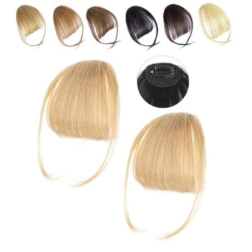 2pc Clip on Bangs for Women, Natural Full Front Neat Straight, for Women, Soft Layered Fake Bangs with Feathered Fringe, Easy Clip-On Design Daily Wear(Gold)
