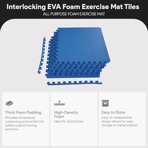 Image of BalanceFrom 6 Piece Foam Floor Mat Puzzle Tiles, 3 /4 inch Thick, 24 Sq Ft, Blue | Tiles for Home Gym, Mat for Home Workout Equipment, Floor Padding for Kids, Blue, 24 in x 24 in x 3 /4 in, 24 Sq Ft - 6 Tiles