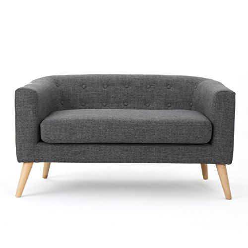 Christopher Knight Home Bridie Mid-Century Modern Loveseat, Grey Fabric - Thumbnail 4