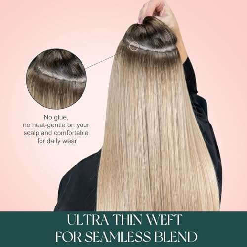 Easyouth Sew in Hair Extensions Real Human Hair Blonde Weft Human Hair Extensions White Blonde Human Hair Weft Extensions Straight Hair for Women with no Tangling 16Inch 100G - 3