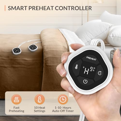 Image of HOMLYNS LuxeHeat Heated Blanket Electric Blanket Queen Size, Soft Flannel Sherpa Heating Blanket with 10 Heat Settings, 1-10 hrs Timer Auto Shut Off (84x90 inches, Coffee), Only for 120V Voltage Use
