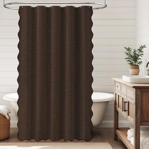 BTTN Boho Scalloped Linen Textured Cloth Shower Curtain Set, 60x84, Brown by BTTN - Used condition - Image 8