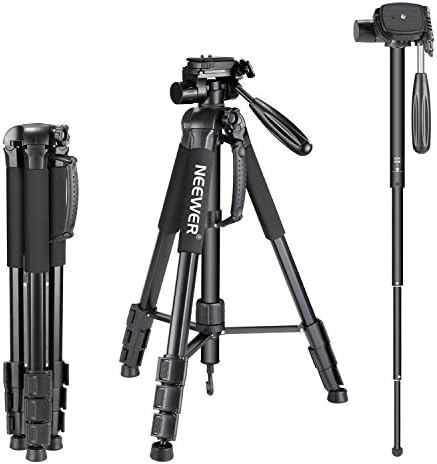 Neewer Portable 70 inches/177 centimeters Aluminium Alloy Camera Tripod Monopod with 3-Way Swivel Pan Head,Bag for DSLR Camera,DV Video Camcorder,Load up to 8.8 pounds/4 kilograms Black(SAB264)