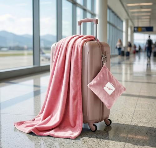 Image of VAS COLLECTIONS Travel Pillow Blanket 2-in-1, Ultra Soft Flannel Blanket with Carry Case, 65x40 Inches, Compact Portable Travel Blanket for Flights, Camping and Travel Comfort (Pink)