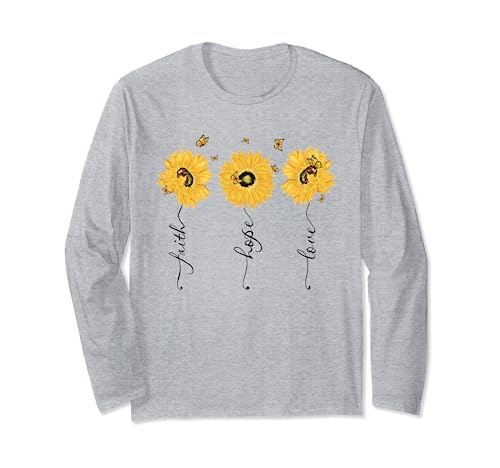 Faith Hope Love with Sunflowers - Alas de mariposa vintage Manga Larga
