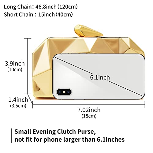 Women Lattice Pattern Metal Evening Clutch Bag,Geometric Evening Clutch Purse Handbag With Chain Strap - Image 3