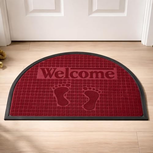 Image of DecorTwist PVC Door Mat | Heavy Duty Indoor Outdoor Entrance Mat | Anti-Slip Rubber Back | Waterproof Dust & Dirt | Style 3 Marron| Half Round Door Mat 50x80 cm, Pack of 2