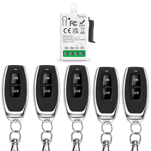 Tedeligo 433Mhz Universal DC 12V 1CH Interruptor De Control Remoto Inalámbrico Módulo Receptor De Relé RF Con 5 Transmisore, Controlador De Contacto Seco Pasivo, Para Sistema De Puerta De Garaje