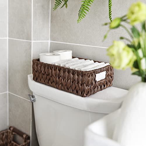 GRANNY SAYS Wicker Baskets with Handles,Small Woven Basket for Storage, Waterproof Storage Basket Organizer,Decorative Storage Boxes for Organing Pantry,Brown Basket,2-Pack,11 1/4''L x 7 1/2''W x 3 1/2''H