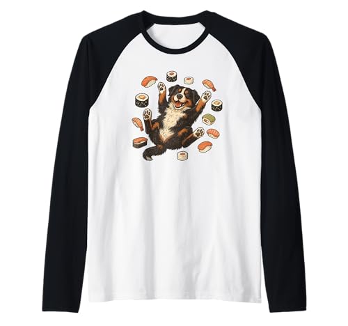 Perro de montaña bernés Sushi Retro Vintage Perro Amante Camiseta Manga Raglan