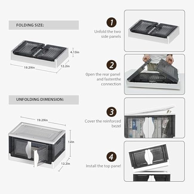 Stackable Plastic Storage Bins with Lids 180QT, Collapsible Closet Organizers and Storage with Wheels, Foldable Organization and Storage Cabinet, Storage Containers for Home 4 Pack