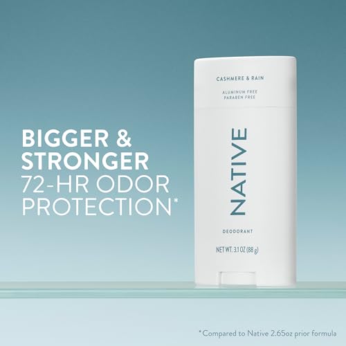 Image of Native Aluminum Free Deodorant, Cashmere & Rain, Large Size Stick, 72 Hour Odor Control, for Women & Men, Contains Naturally Derived Ingredients, 3.1 oz