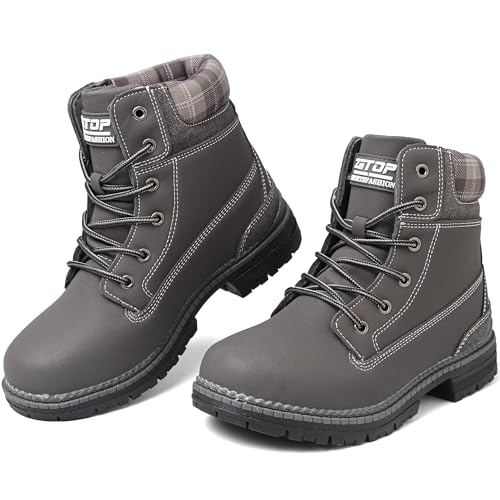 ziitop Women's Combat Ankle Boots Waterproof Fashion Casual Lace Up Low Heel Fall Boots Ladies Anti-Slip Lightweight Outdoor Work Booties