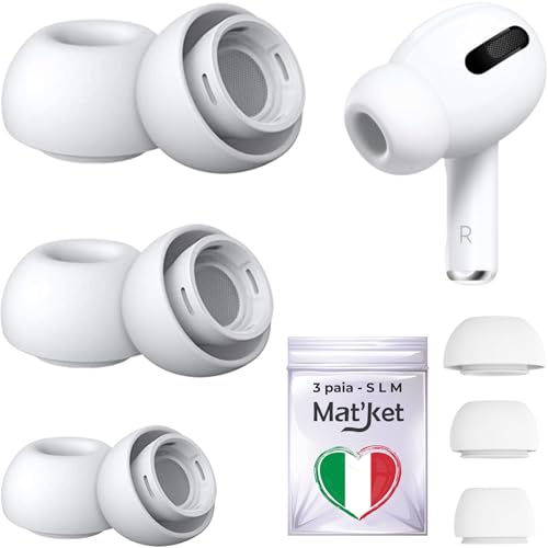 Cuscinetti in Silicone Compatibili con AirPods Pro 1 e AirPods Pro 2 Apple - 3 Paia di Gommini per Riduzione del Rumore, In-Ear, Accessori per AirPods Pro, Colore Bianco (Taglia S M L)