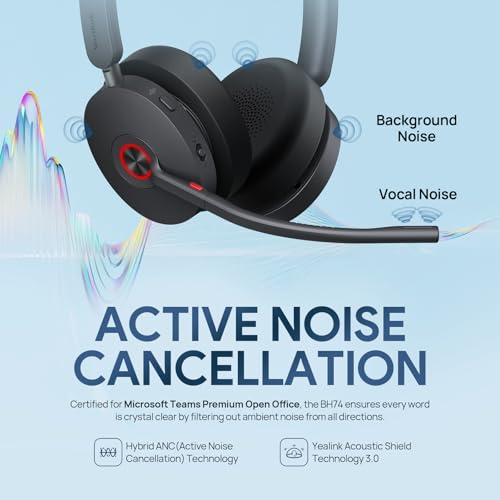 Image of Yealink BH74 UC Bluetooth Headset with Mic for Work, AI Hybrid ANC, USB C /A | 6 AI Active Noise Cancelling Mic for Clear Call, Flip to Mute, 32H Talk Time,160ft Wireless Range for Open Office Hybrid Work