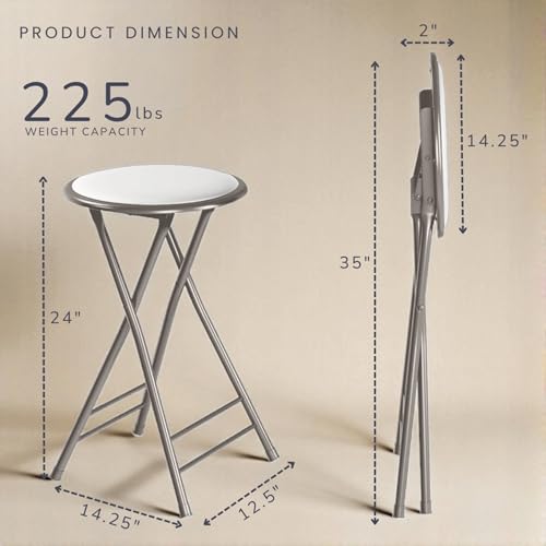 Image of Lavish Home Folding Stool with Padded Backless Seat Set of 4, White, 24 inch | Counter Height Bar Stools with 225lb Capacity, Portable Indoor & Outdoor, Extra Seat for Kitchen, Rec Room or Camping