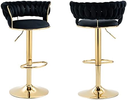 Luxury bar Stool,Modern Round Adjustable Reception Chair, Gold Velvet Bar Chair, Kitchen high Dining Chair , Height Adjustable and 360° Swivel. Suitable for bar, Home, offce, Cafe (Black set of 2)