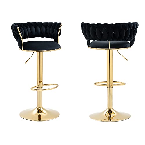 Luxury Bar Stool,Modern Round Adjustable Reception Chair, Gold Velvet Bar Chair, Kitchen High Dining Chair , Height Adjustable And 360° Swivel. Suitable For Bar, Home, Offce, Cafe (Black Set Of 2) #TOP21