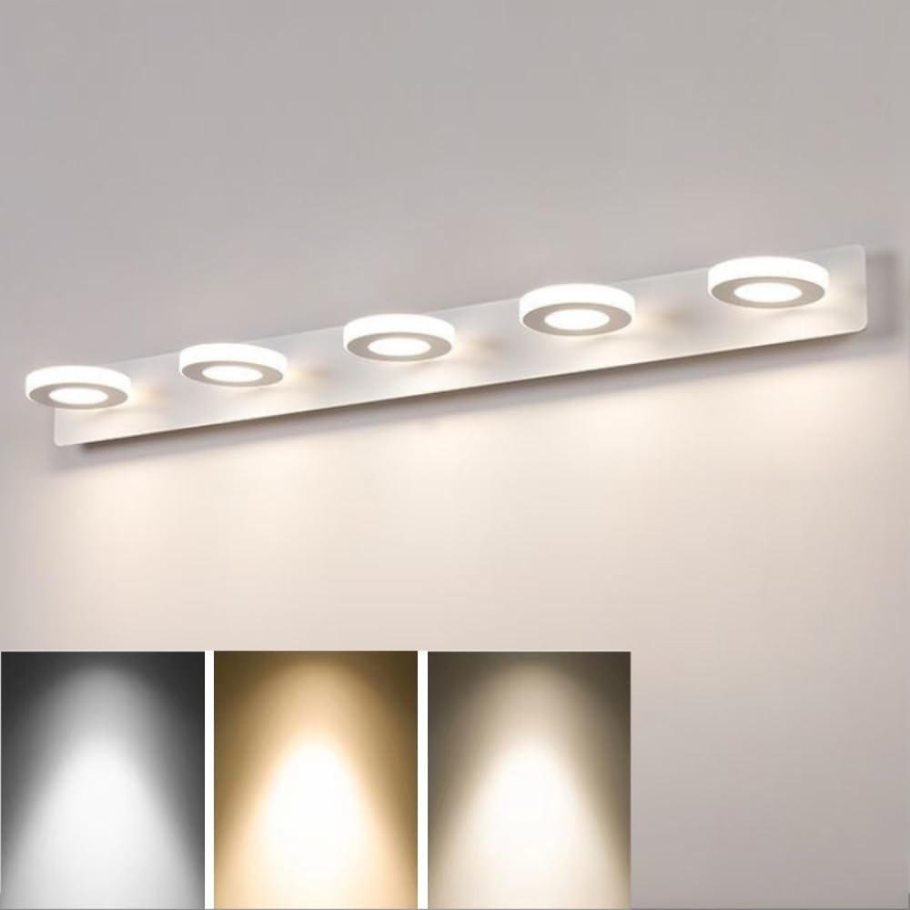 XINYASEE Lampe LED pour miroir de salle de bain, 10-25W Applique murale pour salle de bain, Applique murale pour vanité et maquillage, Blanc (5 têtes)