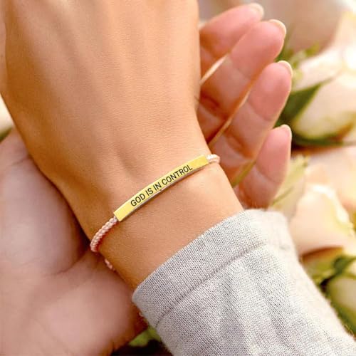 Inspire Bracelet-God Is in Control, Stainless Steel Adjustable Christian Faith Handmade Letter Braided Bracelets Self Worth Motivation Bracelet Jewelry for Women Men2