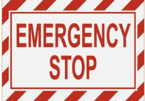 Two (2) Pcs- Emergency Stop Label Decal Sticker Sign (5X7 Inch, White Backround)