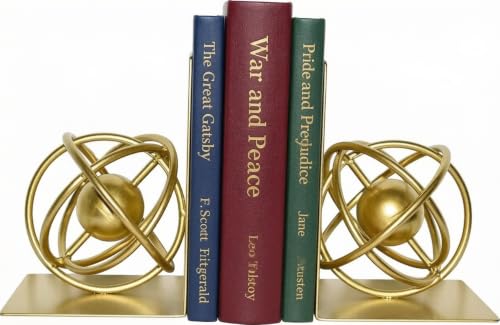 Gold Metal Bookends Set of 2, Heavy Duty Book Ends for Heavy Books, Unique Modern Geometric Ball Round Style Decorative Book Holders for Shelves Office Home Accent Decor，1 Pair/2Pieces
