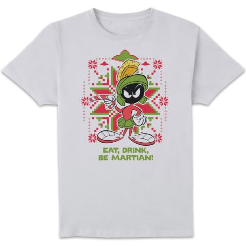 Image of Official Looney Tunes Eat Drink Be Martian Christmas T-Shirt - White - XXL