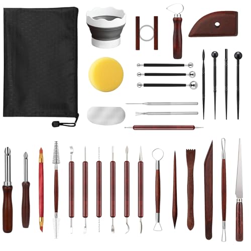 Clay Tools DRAWLEX Clay Sculpting Kit - Modeling Carving Tools Set for Polymer Pottery Air Dry Clay Shaping & Dotting Supplies for Beginners Adults (33PCS)
