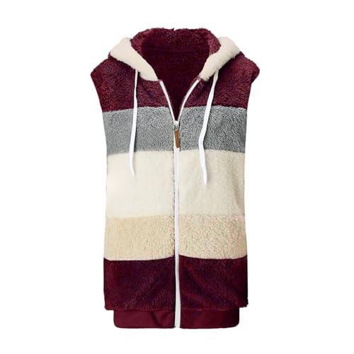 Oversized Sherpa Vest Womens Fuzzy Warm Hooded Vest Long Color Block Sleeveless Reversible Zip Up Jacket with Pockets3