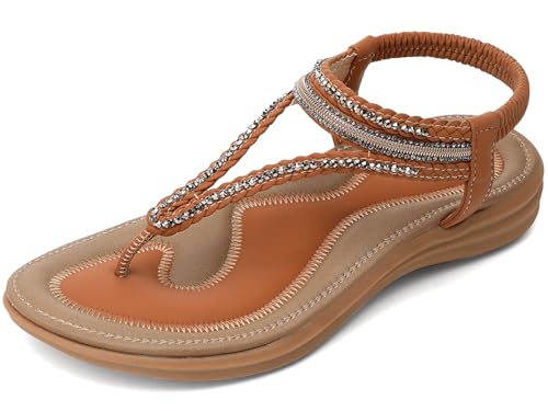 Image of UBFEN Womens Bohemian Flat Sandals With Back Strap Summer Beach Comfortable Bling