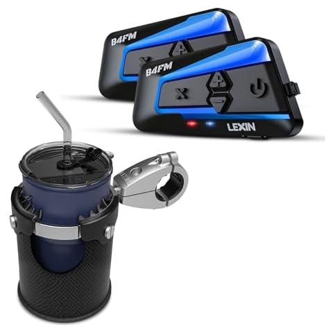 LEXIN B4FM Motorcycle Helmet Bluetooth Headset, Group Intercom Communication System, Bundle with Motorcycle C3 Cup Holder Cover