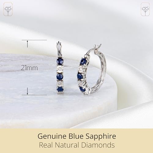 MAX + STONE Real Diamond and Gemstone Hoop Earrings for Women | 925 Sterling Silver Blue Sapphire, Emerald, Amethyst or Ruby Birthstone Earrings (1.2 Cttw, 21MM= 0.83 Inches Diameter)2