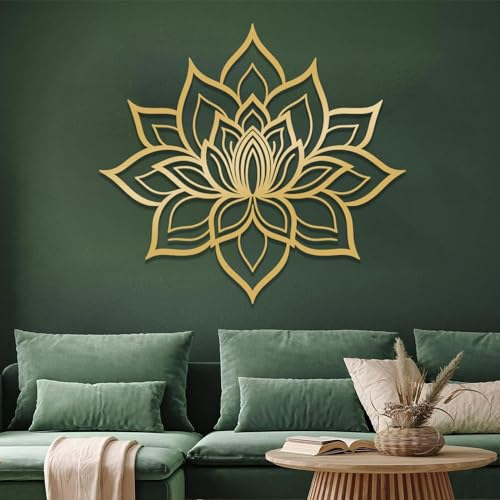 Metal Lotus Flower Wall Art - Mandala, Meditation, Flower of Life, Zen Decor for Bedroom & Living Room (28" x 28"|70x70cm, Gold)