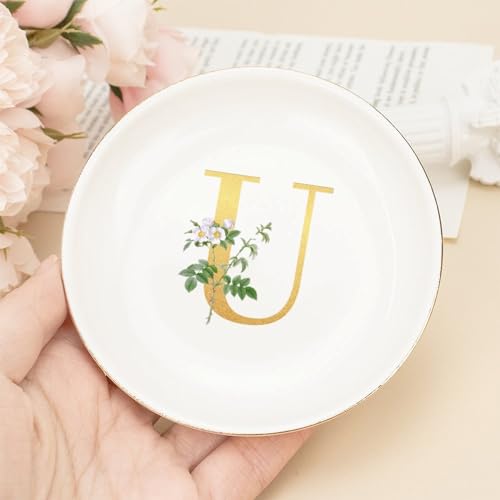 Plato para joyas con decoración dorada ideal para mesita de noche moderna 5