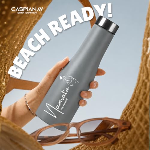 Image of Caspian Aqua Customised Stainless Steel Water Bottle 1L, G Goose with Logo Print - Personalised Water Bottle with Your Name Print for Kids Boys Girls School Office Gym- Perfect for Corporate Gifting