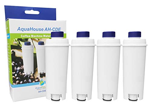 AquaHouse - Lot de 4 filtres de rechange AH-CDE compatibles avec cartouche de filtre à eau Delonghi DLSC002, SER3017, 5513292811 - Pour machine à café Cover